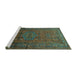 Sideview of Machine Washable Persian Turquoise Traditional Area Rugs, wshtr680turq