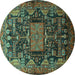 Round Machine Washable Animal Turquoise Traditional Area Rugs, wshtr681turq