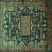 Square Animal Turquoise Traditional Rug, tr681turq