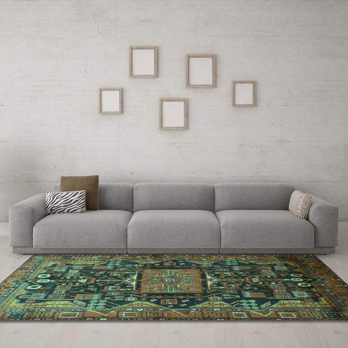 Machine Washable Animal Turquoise Traditional Area Rugs in a Living Room,, wshtr681turq