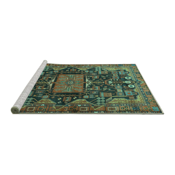 Sideview of Machine Washable Animal Turquoise Traditional Area Rugs, wshtr681turq