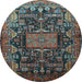 Round Animal Light Blue Traditional Rug, tr681lblu