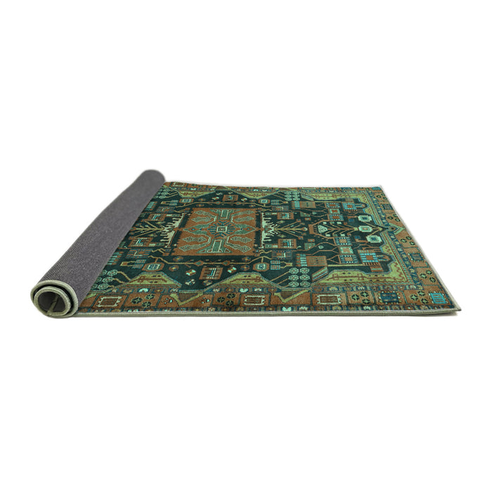 Sideview of Animal Turquoise Traditional Rug, tr681turq