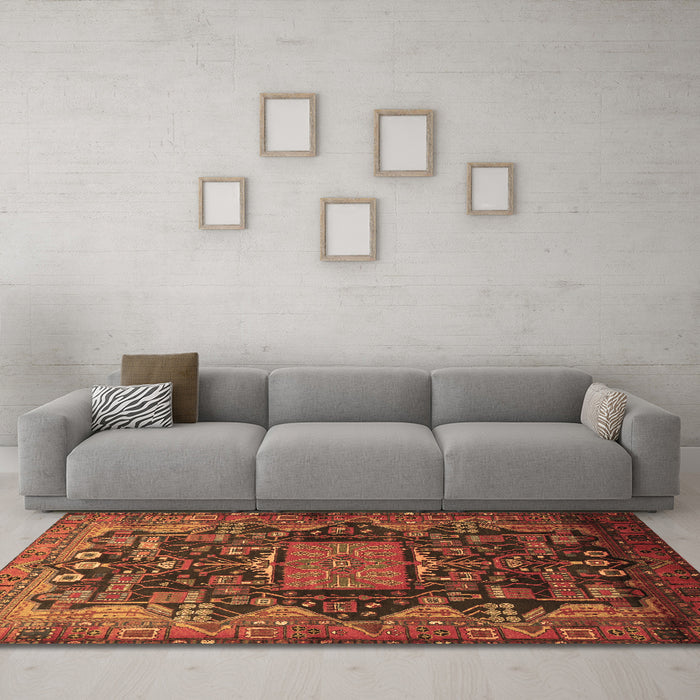 Machine Washable Animal Brown Traditional Rug in a Living Room,, wshtr681brn