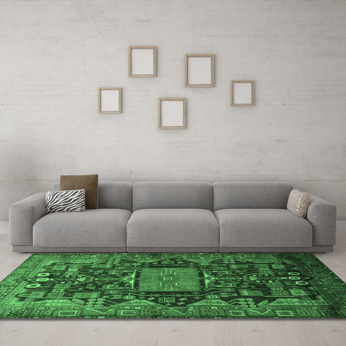 Machine Washable Animal Emerald Green Traditional Area Rugs in a Living Room,, wshtr681emgrn