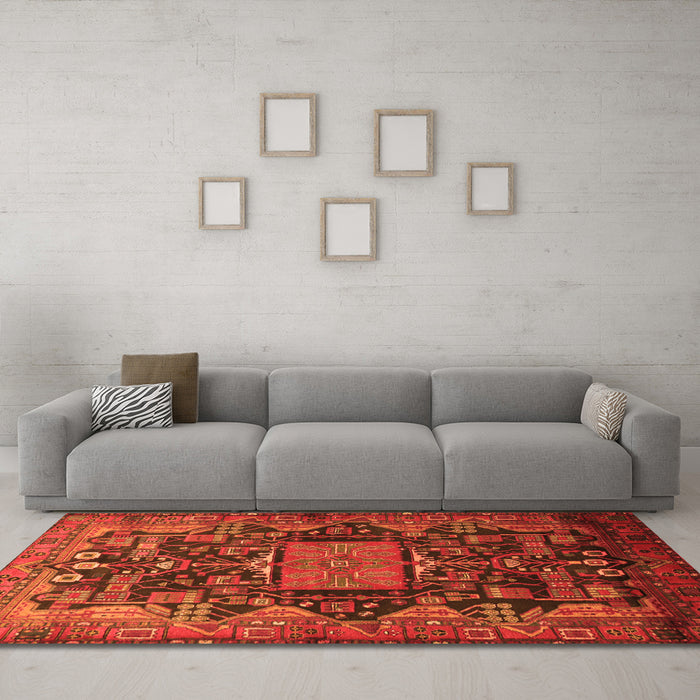 Machine Washable Animal Orange Traditional Area Rugs in a Living Room, wshtr681org