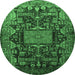 Round Machine Washable Animal Emerald Green Traditional Area Rugs, wshtr681emgrn