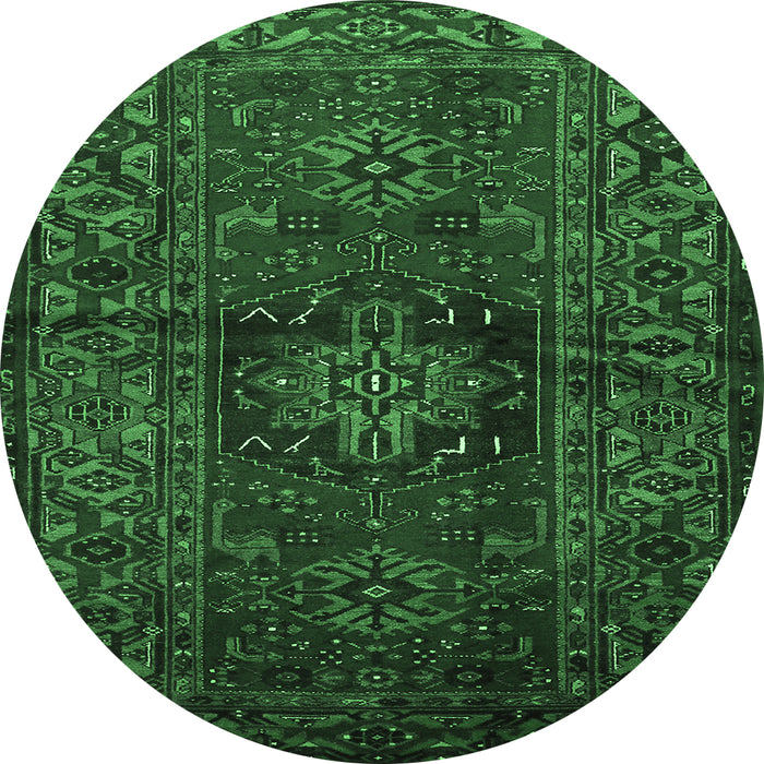 Round Persian Emerald Green Traditional Rug, tr682emgrn