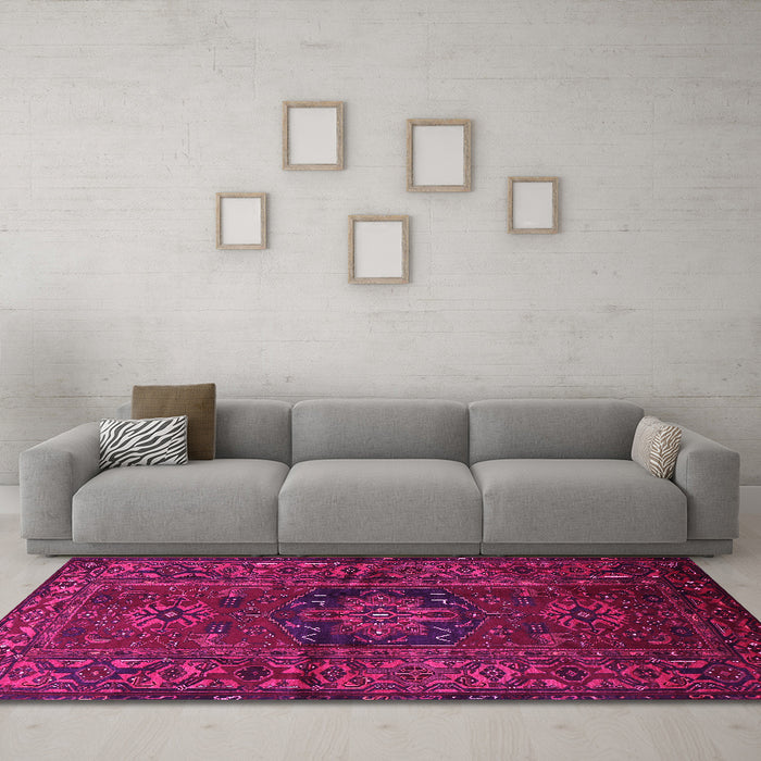 Machine Washable Persian Pink Traditional Rug in a Living Room, wshtr682pnk