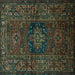 Square Machine Washable Persian Turquoise Traditional Area Rugs, wshtr682turq