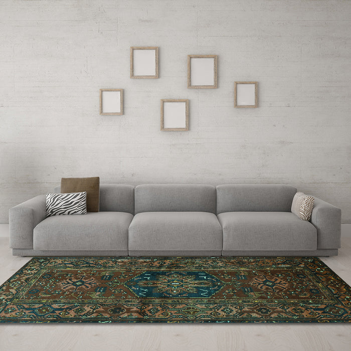 Machine Washable Persian Turquoise Traditional Area Rugs in a Living Room,, wshtr682turq
