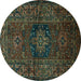 Round Machine Washable Persian Turquoise Traditional Area Rugs, wshtr682turq