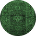 Round Machine Washable Persian Emerald Green Traditional Area Rugs, wshtr682emgrn