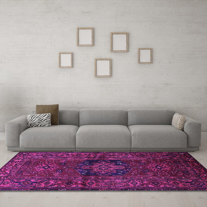 Machine Washable Persian Purple Traditional Area Rugs in a Living Room, wshtr682pur