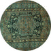 Round Persian Turquoise Traditional Rug, tr683turq