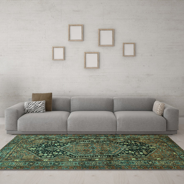 Machine Washable Persian Turquoise Traditional Area Rugs in a Living Room,, wshtr683turq