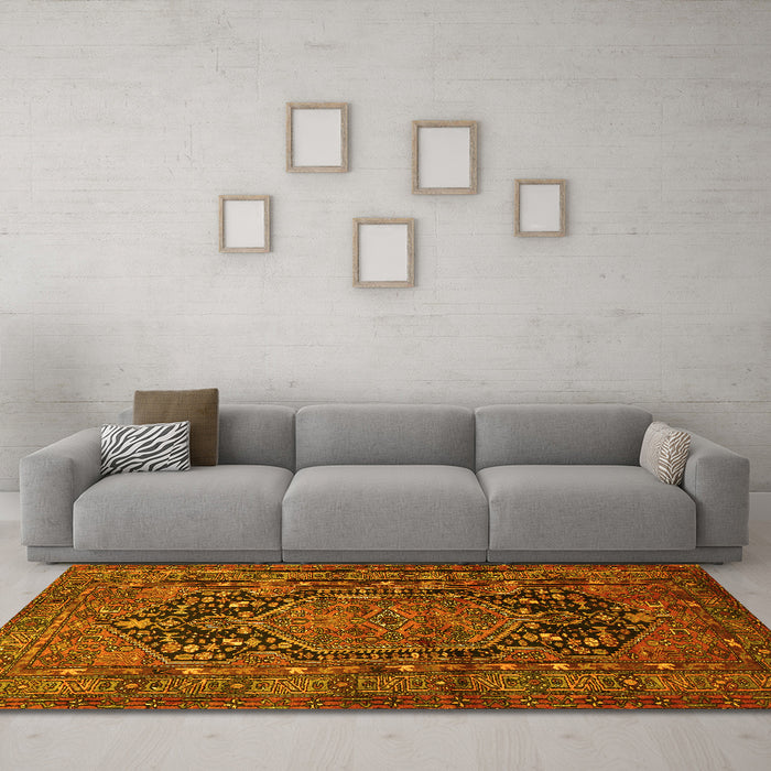 Machine Washable Persian Yellow Traditional Rug in a Living Room, wshtr683yw