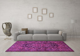 Machine Washable Persian Purple Traditional Area Rugs in a Living Room, wshtr683pur