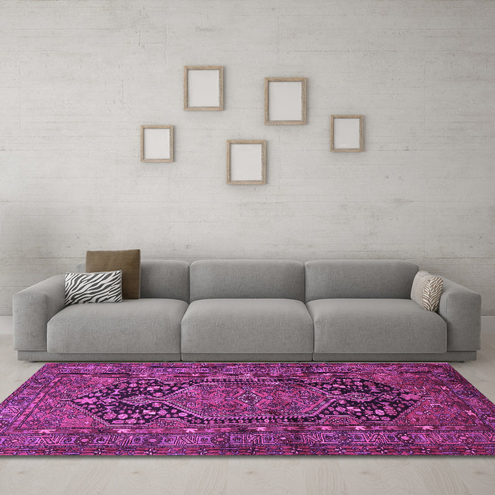 Machine Washable Persian Purple Traditional Area Rugs in a Living Room, wshtr683pur