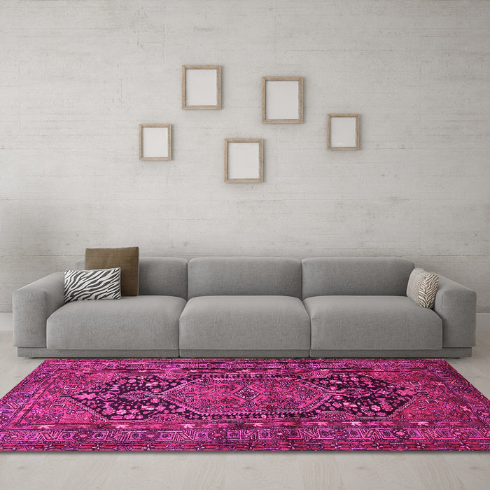 Machine Washable Persian Pink Traditional Rug in a Living Room, wshtr683pnk