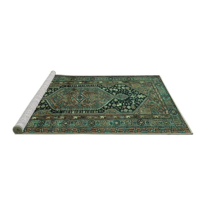 Sideview of Machine Washable Persian Turquoise Traditional Area Rugs, wshtr683turq