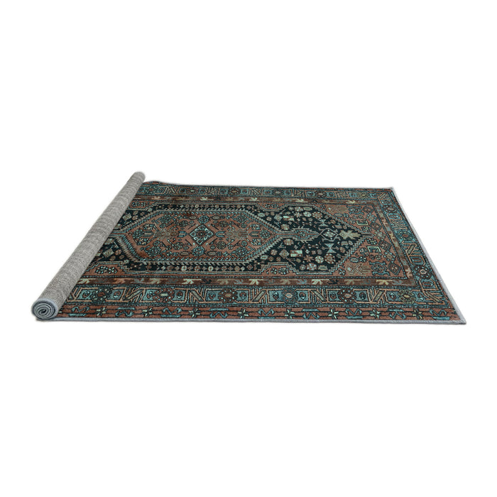 Sideview of Machine Washable Persian Light Blue Traditional Rug, wshtr683lblu