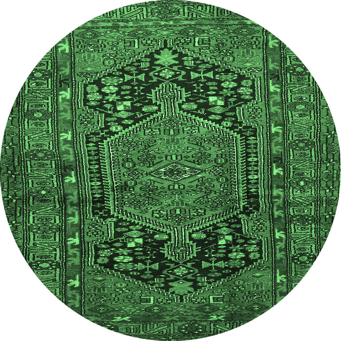 Round Machine Washable Persian Emerald Green Traditional Area Rugs, wshtr683emgrn