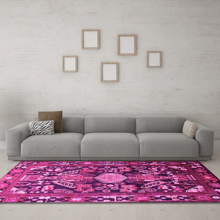 Machine Washable Animal Pink Traditional Rug in a Living Room, wshtr684pnk