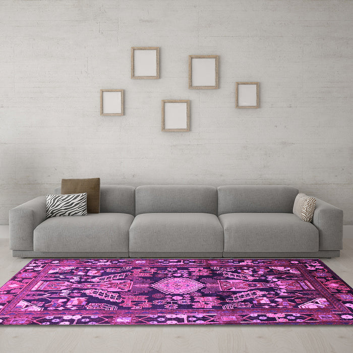 Machine Washable Animal Purple Traditional Area Rugs in a Living Room, wshtr684pur