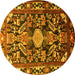 Round Animal Yellow Traditional Rug, tr684yw