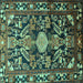 Square Animal Turquoise Traditional Rug, tr684turq