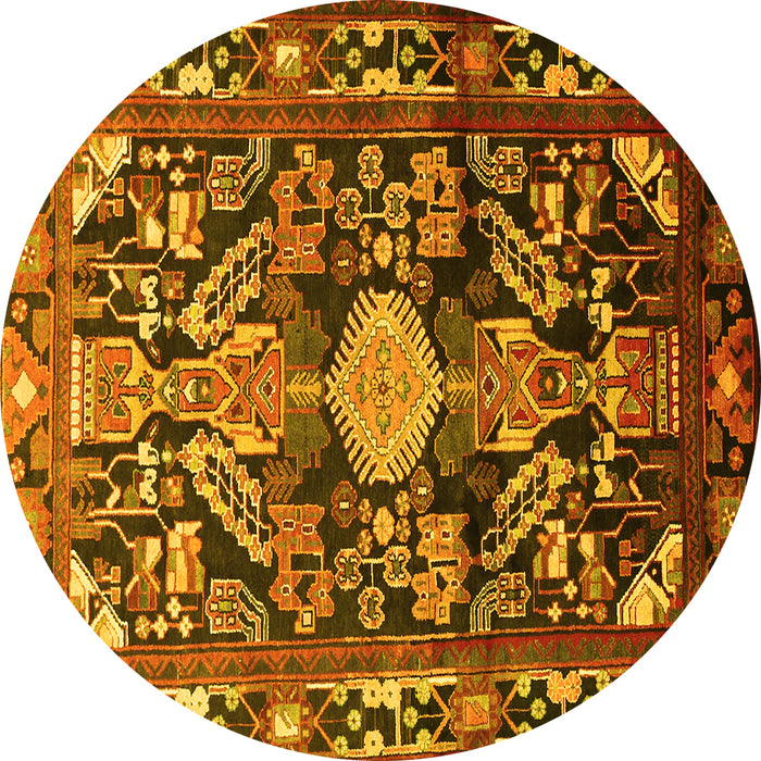 Round Machine Washable Animal Yellow Traditional Rug, wshtr684yw