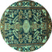 Round Machine Washable Animal Turquoise Traditional Area Rugs, wshtr684turq