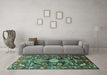 Machine Washable Animal Turquoise Traditional Area Rugs in a Living Room,, wshtr684turq