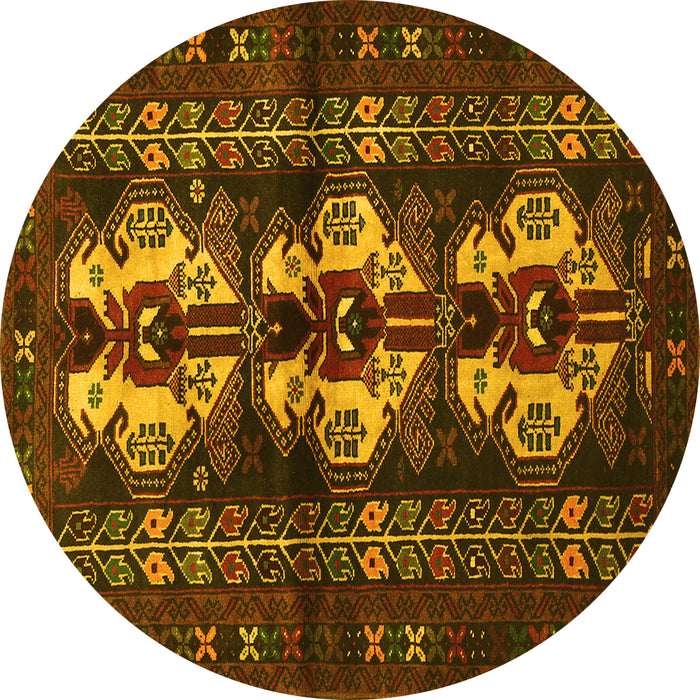 Round Persian Yellow Traditional Rug, tr685yw