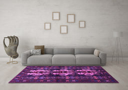 Machine Washable Persian Purple Traditional Area Rugs in a Living Room, wshtr685pur