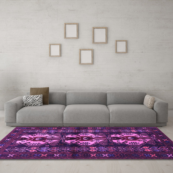Machine Washable Persian Purple Traditional Area Rugs in a Living Room, wshtr685pur