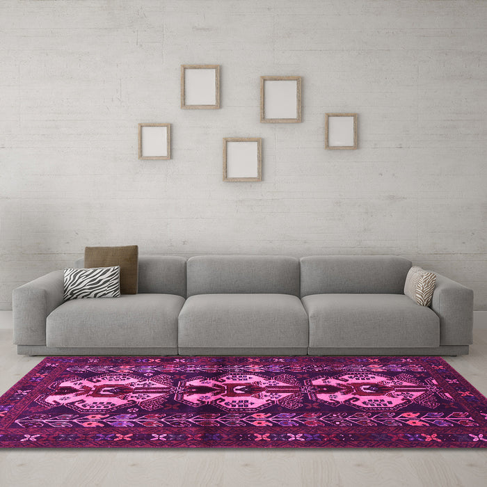 Machine Washable Persian Pink Traditional Rug in a Living Room, wshtr685pnk