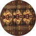 Round Machine Washable Persian Brown Traditional Rug, wshtr685brn