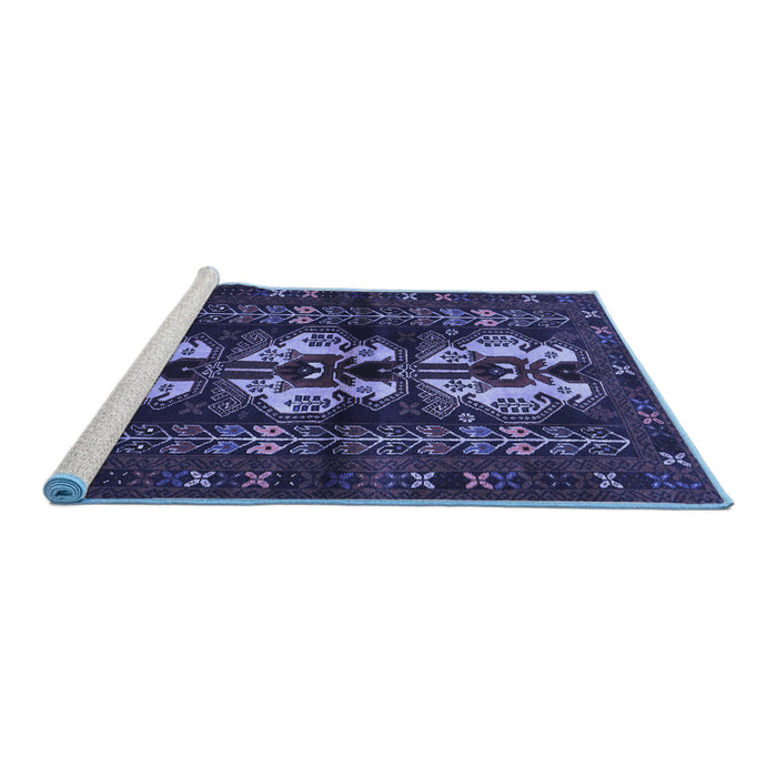 Sideview of Machine Washable Persian Blue Traditional Rug, wshtr685blu