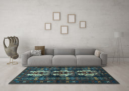 Machine Washable Persian Light Blue Traditional Rug in a Living Room, wshtr685lblu