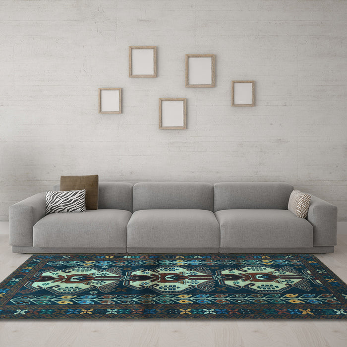 Machine Washable Persian Light Blue Traditional Rug in a Living Room, wshtr685lblu