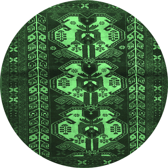 Round Machine Washable Persian Emerald Green Traditional Area Rugs, wshtr685emgrn