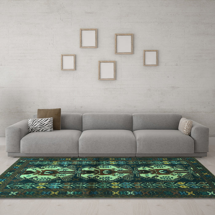 Machine Washable Persian Turquoise Traditional Area Rugs in a Living Room,, wshtr685turq
