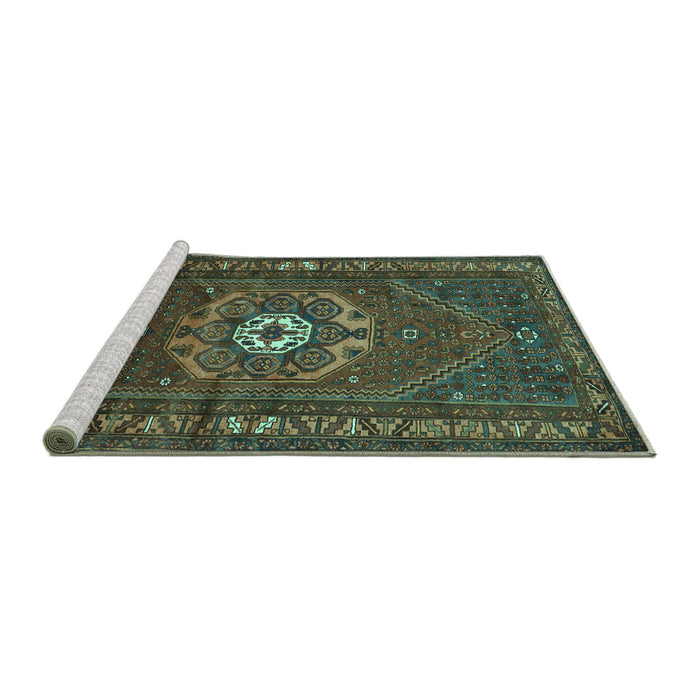 Sideview of Machine Washable Persian Turquoise Traditional Area Rugs, wshtr686turq