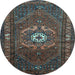 Round Machine Washable Persian Light Blue Traditional Rug, wshtr686lblu