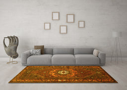 Machine Washable Persian Yellow Traditional Rug in a Living Room, wshtr686yw