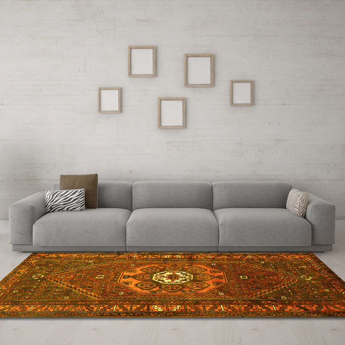 Machine Washable Persian Yellow Traditional Rug in a Living Room, wshtr686yw