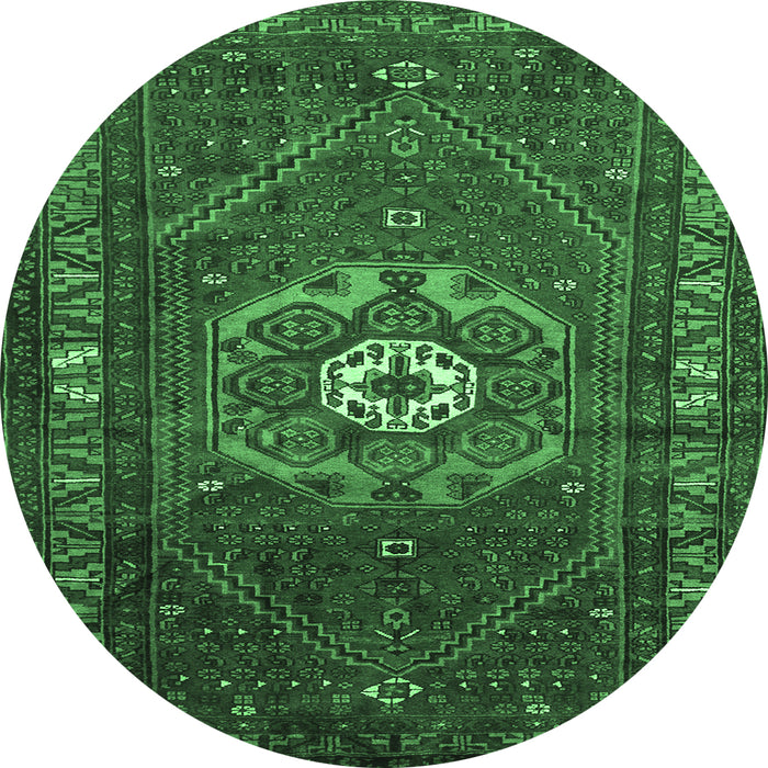Round Persian Emerald Green Traditional Rug, tr686emgrn
