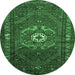 Round Persian Emerald Green Traditional Rug, tr686emgrn